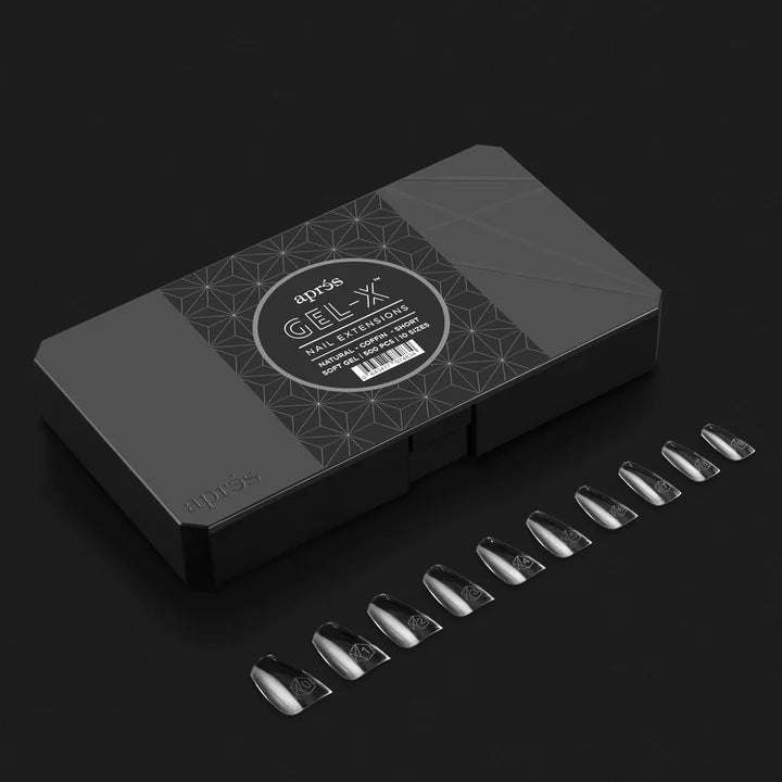 Gel X Box of Tips: Natural Coffin - Short (10 Sizes)