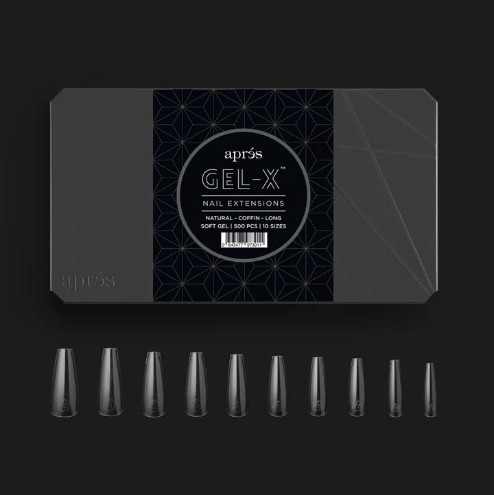 Gel X Box of Tips: Natural Coffin - Long (10 Sizes)