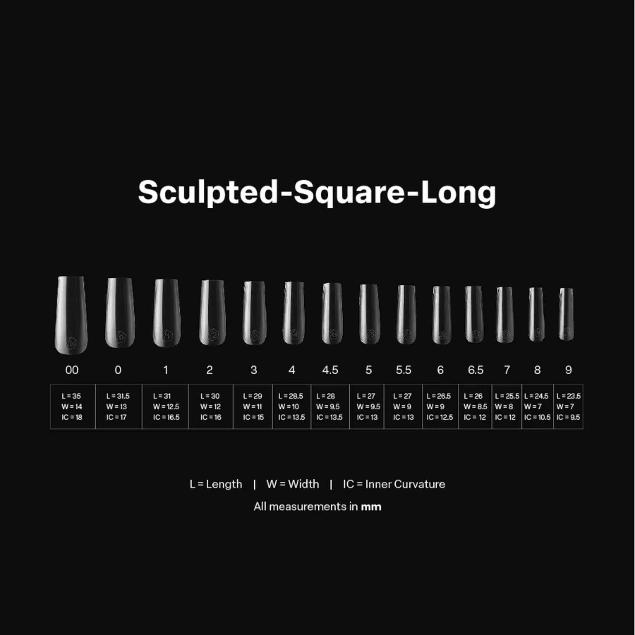 Gel X 2.0 Box of Tips: Sculpted Square - Long (14 Sizes)